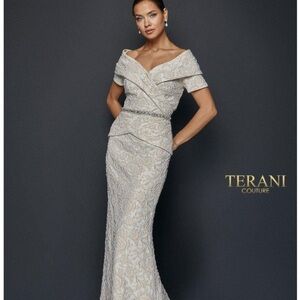 Terani Couture Women's Champagne Off-Shoulder Dress